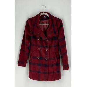 A. Byer Plaid Double Breasted Pea Coat Womens Small  Burgundy Wine Red Winter